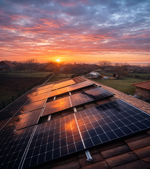 Panouri fotovoltaice instalate pe acoperiș modern în România